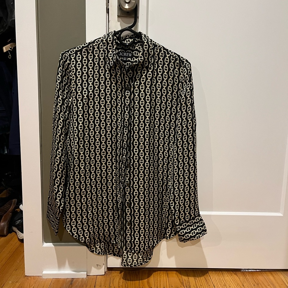 J. Crew Black and Cream Chain Print Shirt